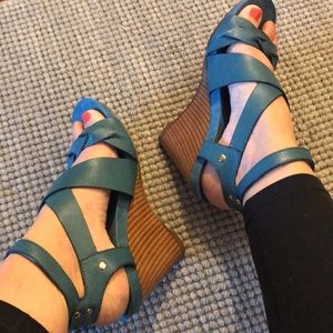 Nine West Blue Wedge Sandals 8.5